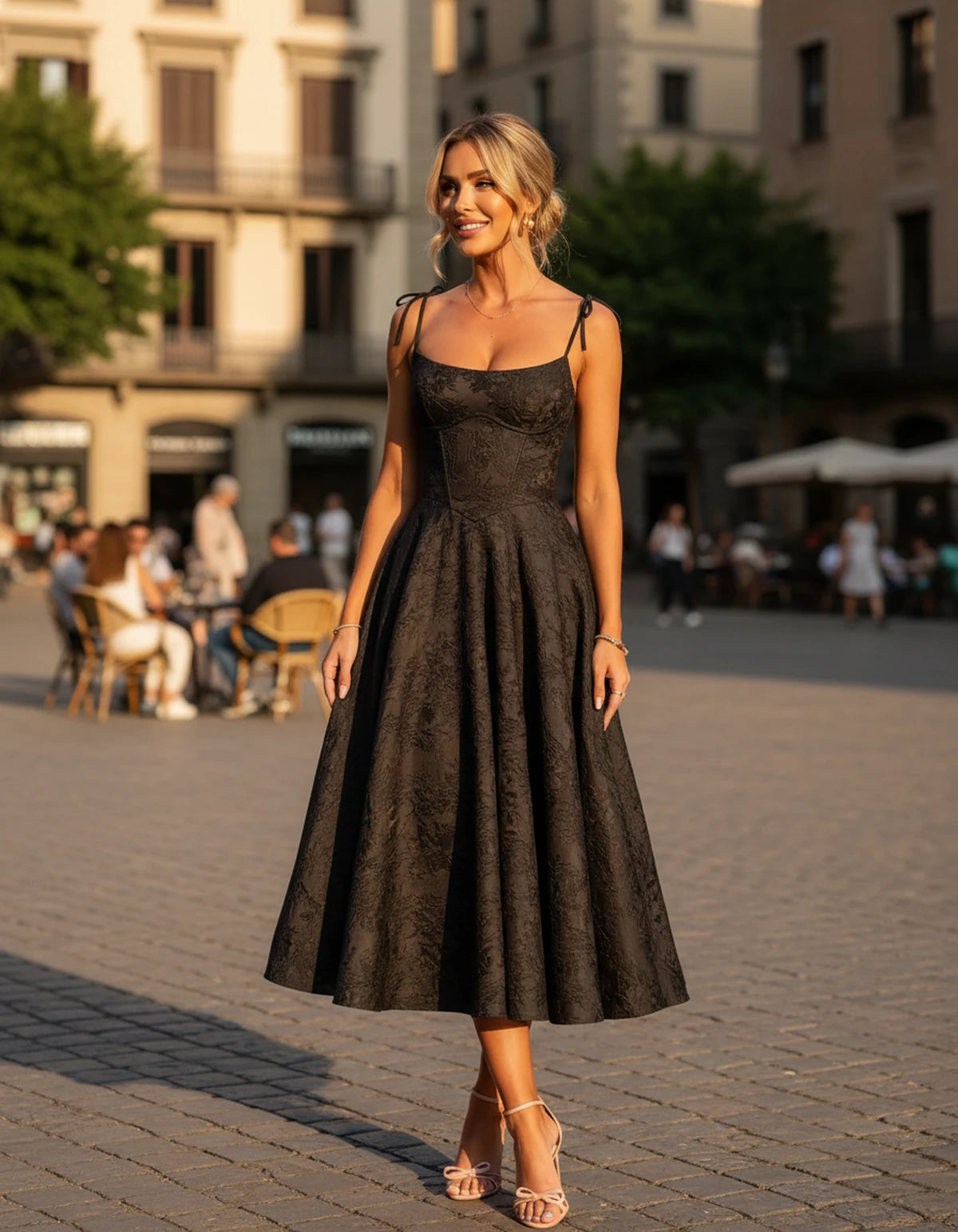 Lalique Midi Dresses — Black | SKU: SD-68537-black-2,SD-68537-black-4,SD-68537-black-6,SD-68537-black-8,SD-68537-black-10,SD-68537-black-12,SD-68537-black-14,SD-68537-black-16,SD-68537-black-16W,SD-68537-black-18W,SD-68537-black-20W,SD-68537-black-22W