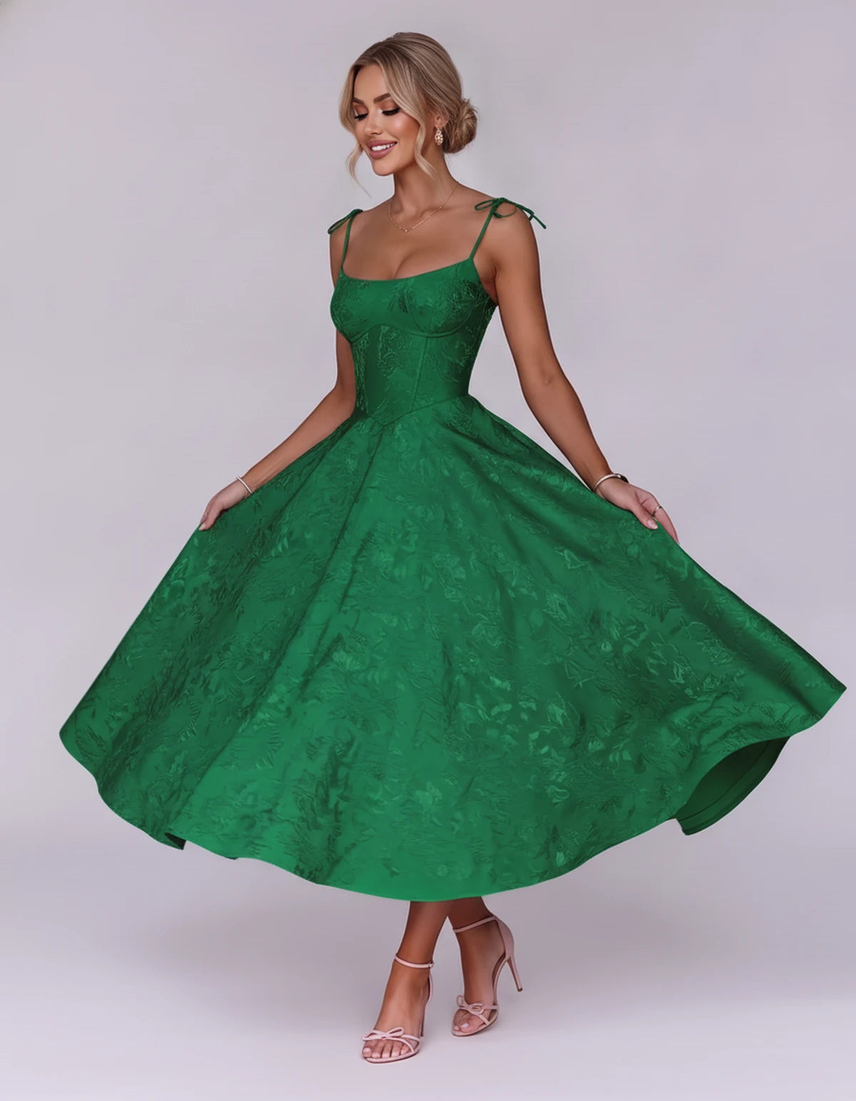 Lalique Midi Dresses — Green | SKU: SD-68537-green-2,SD-68537-green-4,SD-68537-green-6,SD-68537-green-8,SD-68537-green-10,SD-68537-green-12,SD-68537-green-14,SD-68537-green-16,SD-68537-green-16W,SD-68537-green-18W,SD-68537-green-20W,SD-68537-green-22W
