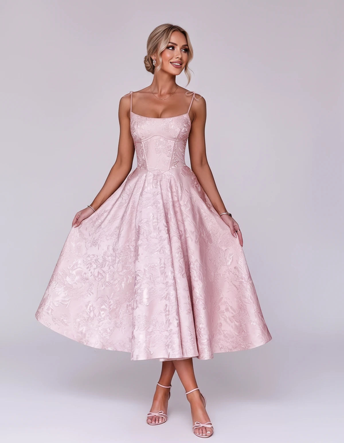 Lalique Midi Dresses — Pink | SKU: SD-68537-pink-2,SD-68537-pink-4,SD-68537-pink-6,SD-68537-pink-8,SD-68537-pink-10,SD-68537-pink-12,SD-68537-pink-14,SD-68537-pink-16,SD-68537-pink-16W,SD-68537-pink-18W,SD-68537-pink-20W,SD-68537-pink-22W