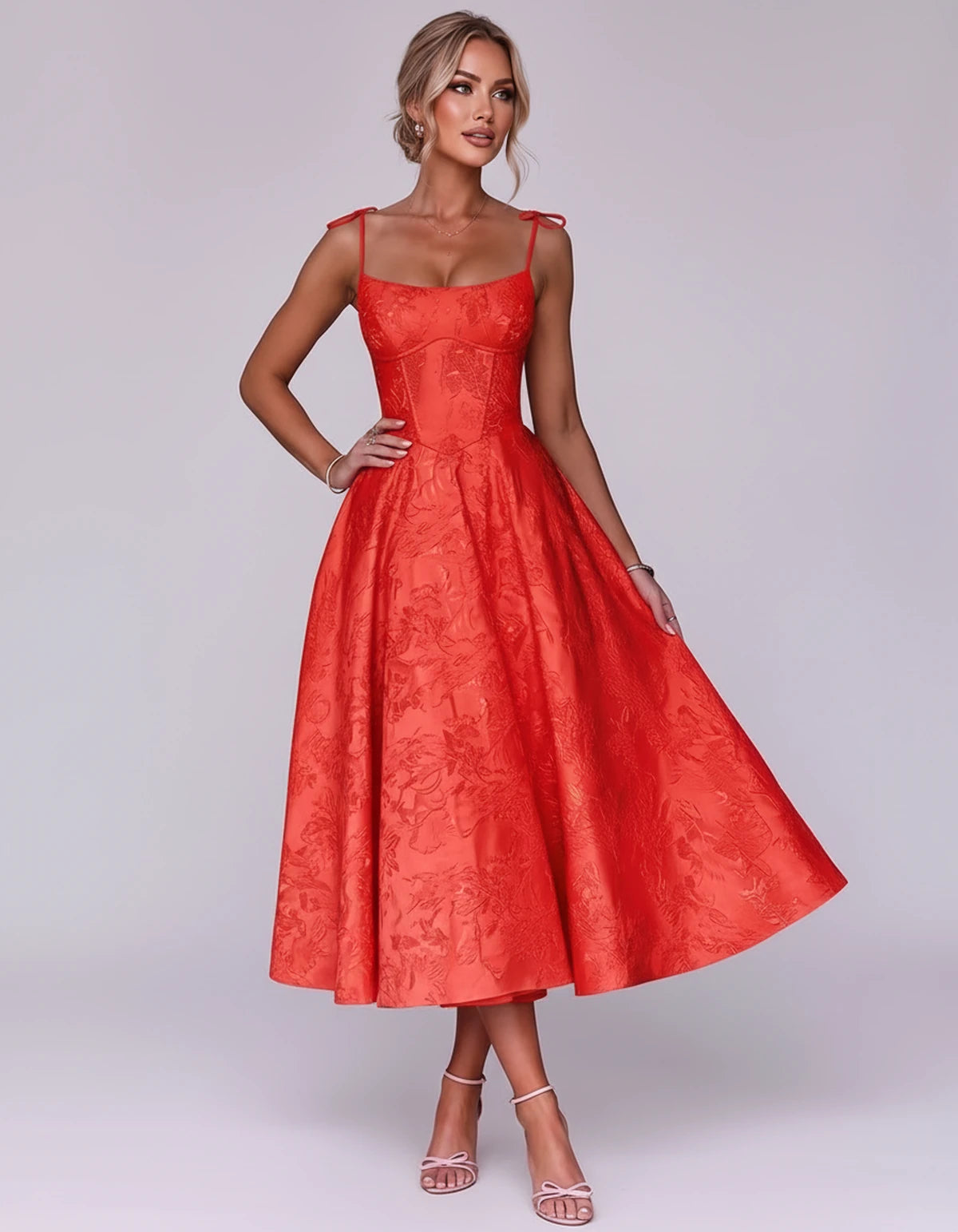 Lalique Midi Dresses — Red | SKU: SD-68537-red-2,SD-68537-red-4,SD-68537-red-6,SD-68537-red-8,SD-68537-red-10,SD-68537-red-12,SD-68537-red-14,SD-68537-red-16,SD-68537-red-16W,SD-68537-red-18W,SD-68537-red-20W,SD-68537-red-22W