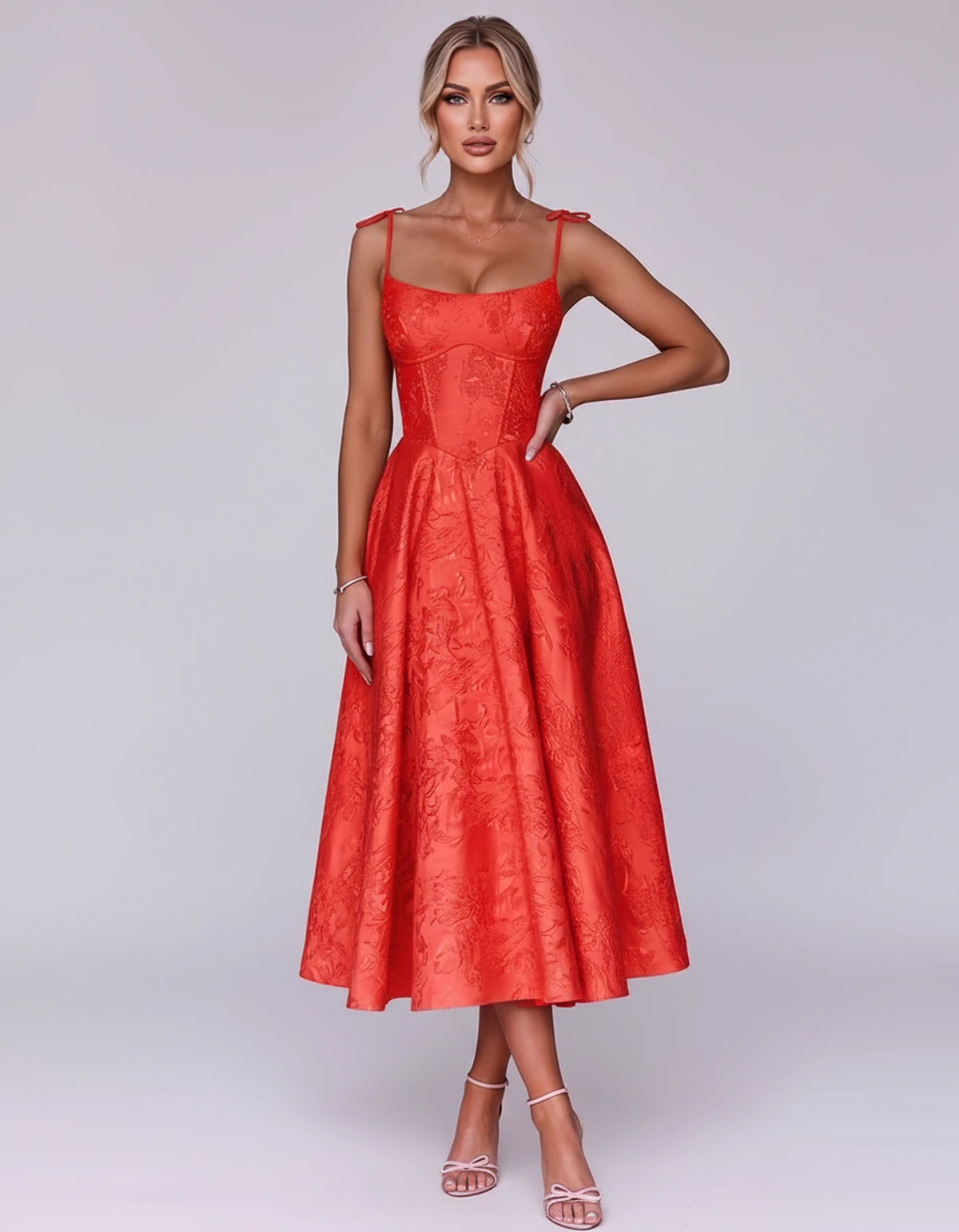 Lalique Midi Dresses — Red | SKU: SD-68537-red-2,SD-68537-red-4,SD-68537-red-6,SD-68537-red-8,SD-68537-red-10,SD-68537-red-12,SD-68537-red-14,SD-68537-red-16,SD-68537-red-16W,SD-68537-red-18W,SD-68537-red-20W,SD-68537-red-22W