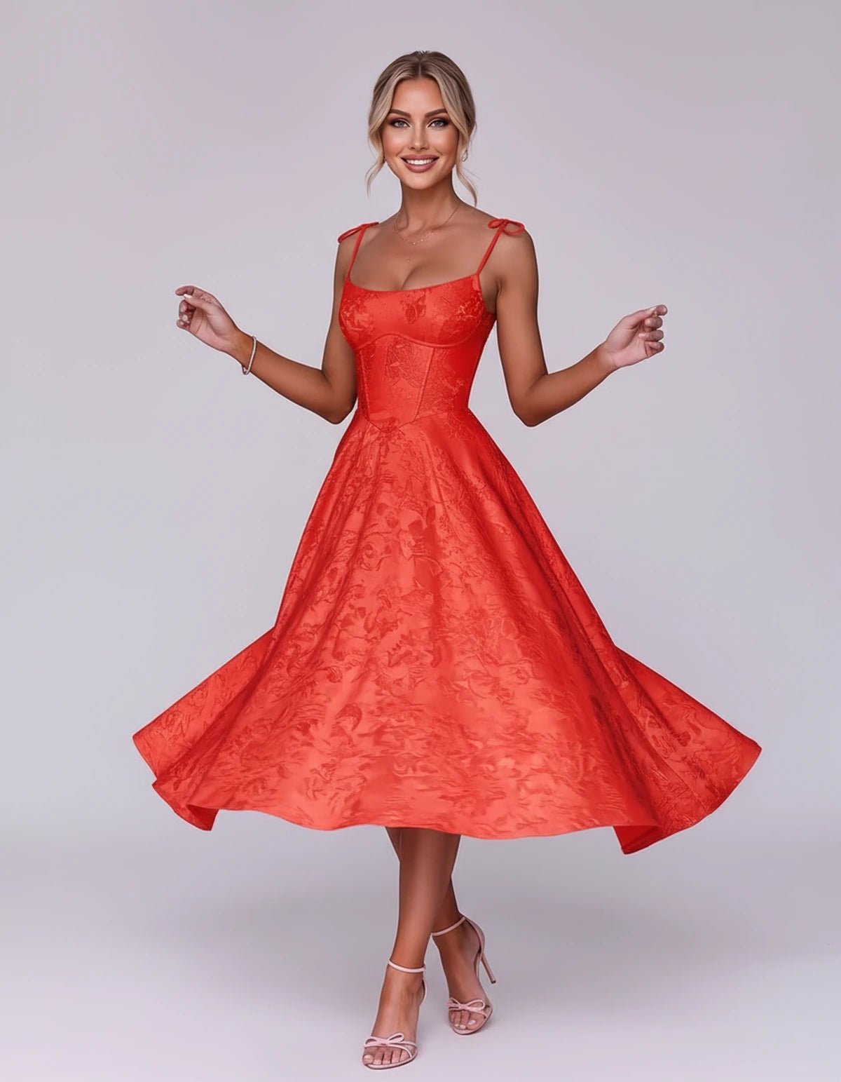 Lalique Midi Dresses — Red | SKU: SD-68537-red-2,SD-68537-red-4,SD-68537-red-6,SD-68537-red-8,SD-68537-red-10,SD-68537-red-12,SD-68537-red-14,SD-68537-red-16,SD-68537-red-16W,SD-68537-red-18W,SD-68537-red-20W,SD-68537-red-22W
