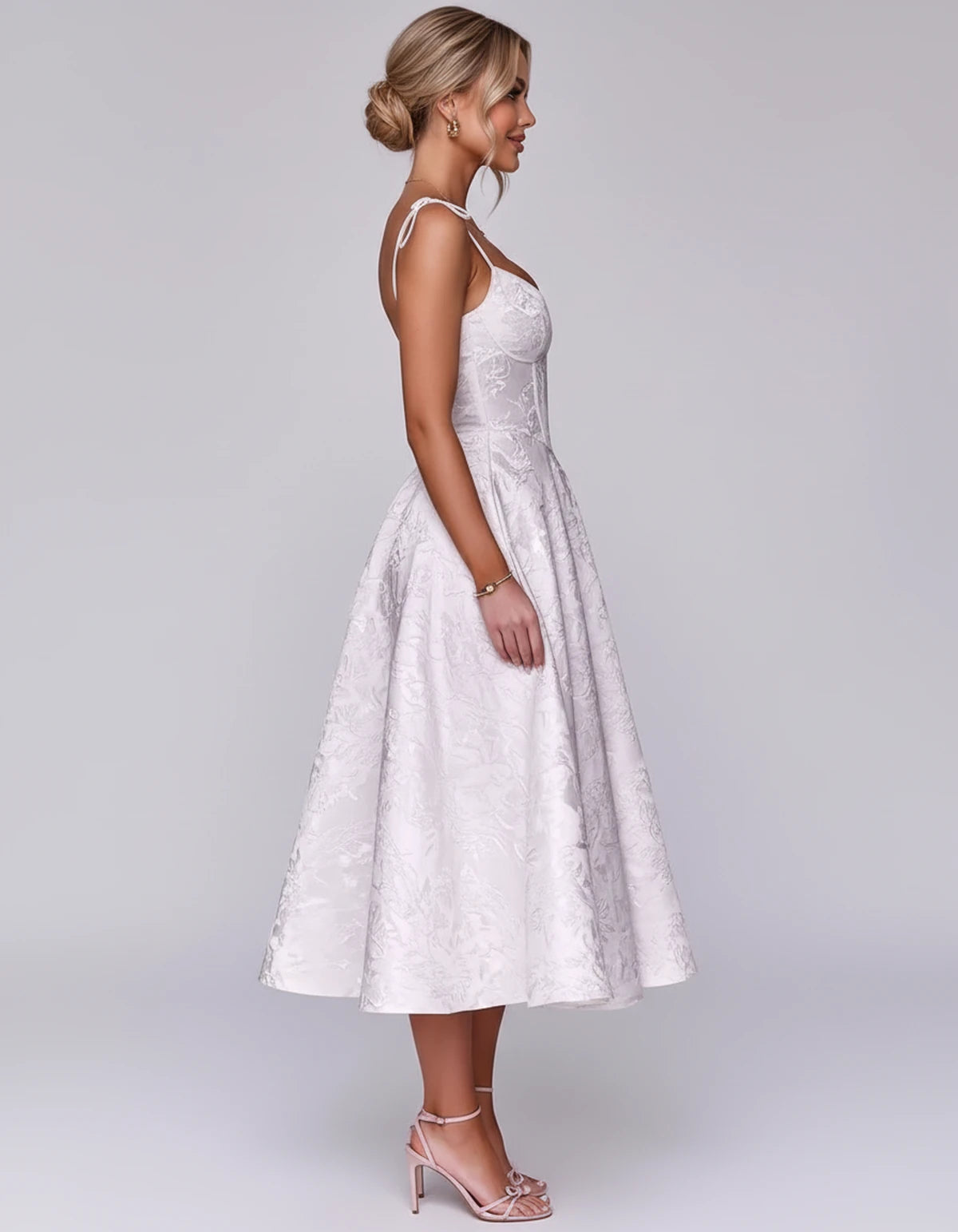 Lalique Midi Dresses — White | SKU: SD-68537-white-2,SD-68537-white-4,SD-68537-white-6,SD-68537-white-8,SD-68537-white-10,SD-68537-white-12,SD-68537-white-14,SD-68537-white-16,SD-68537-white-16W,SD-68537-white-18W,SD-68537-white-20W,SD-68537-white-22W
