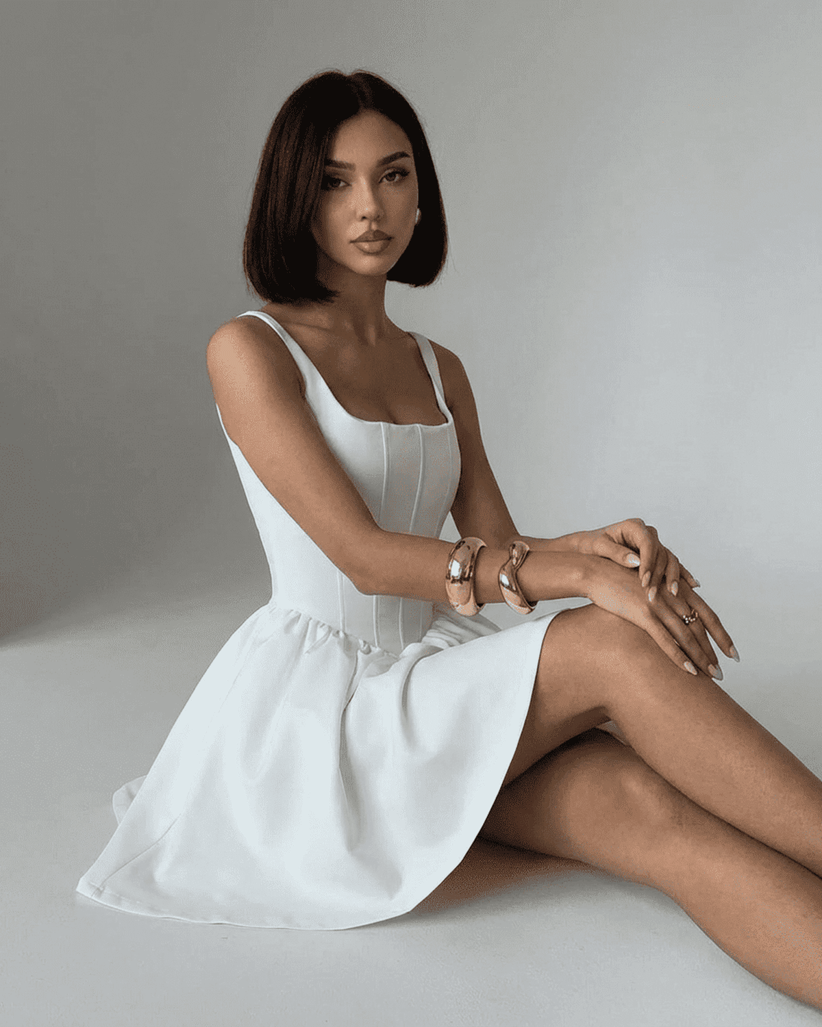 Alba Mini Dress by SLIMONA - Pure white structured corset mini dress with square neckline.