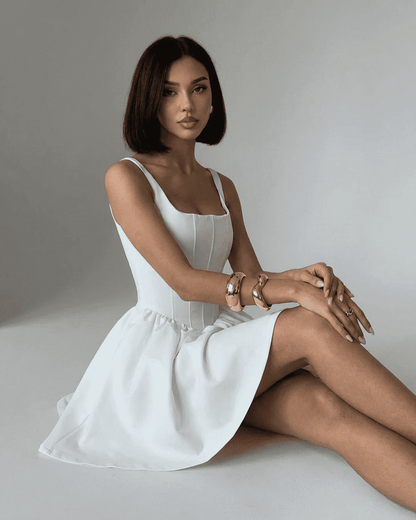 Alba Mini Dress by SLIMONA - Pure white structured corset mini dress with square neckline.