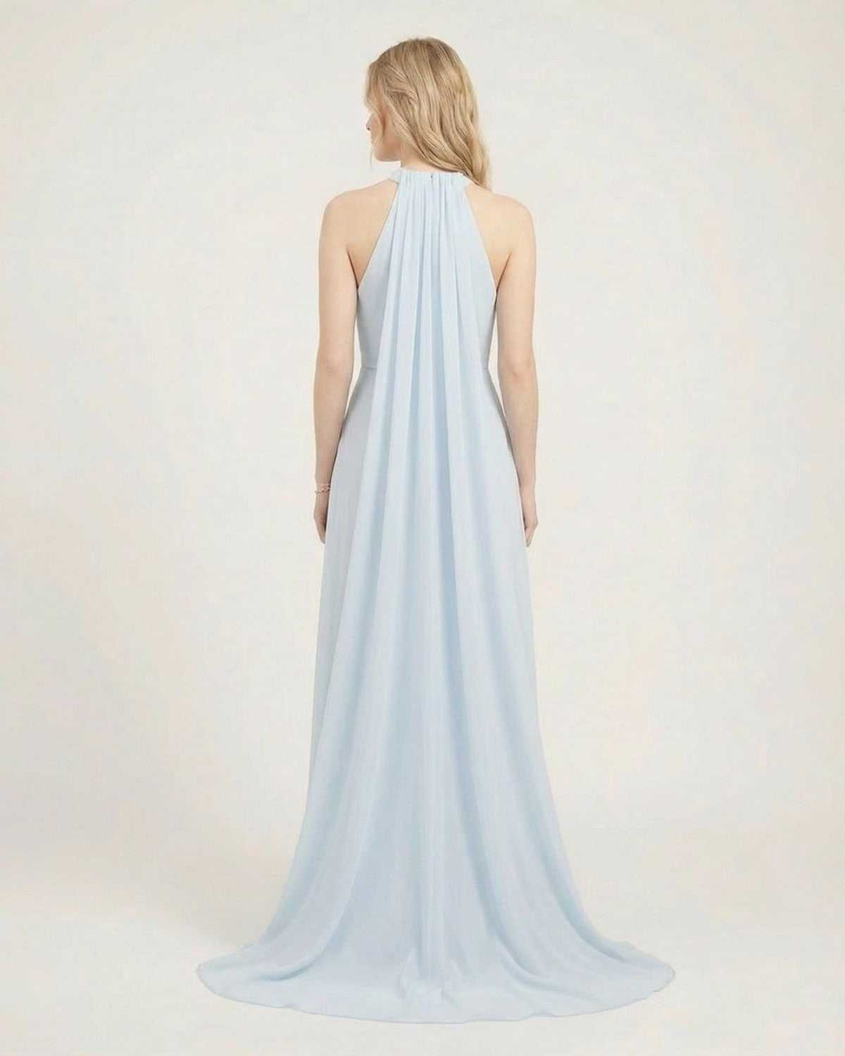 Aurelia Maxi Dress by SLIMONA - Light Blue Halter Neck Sleeveless Maxi Dress with a flowing silhouette.