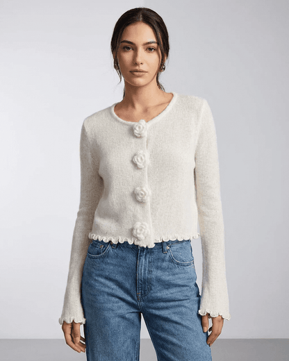 SLIMONA Camellia Cardigan - Women's floral button knit cardigan with a soft texture and elegant design.