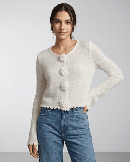 Slimona Camellia Cardigan - Floral button knit cardigan with a soft texture and elegant detailing.
