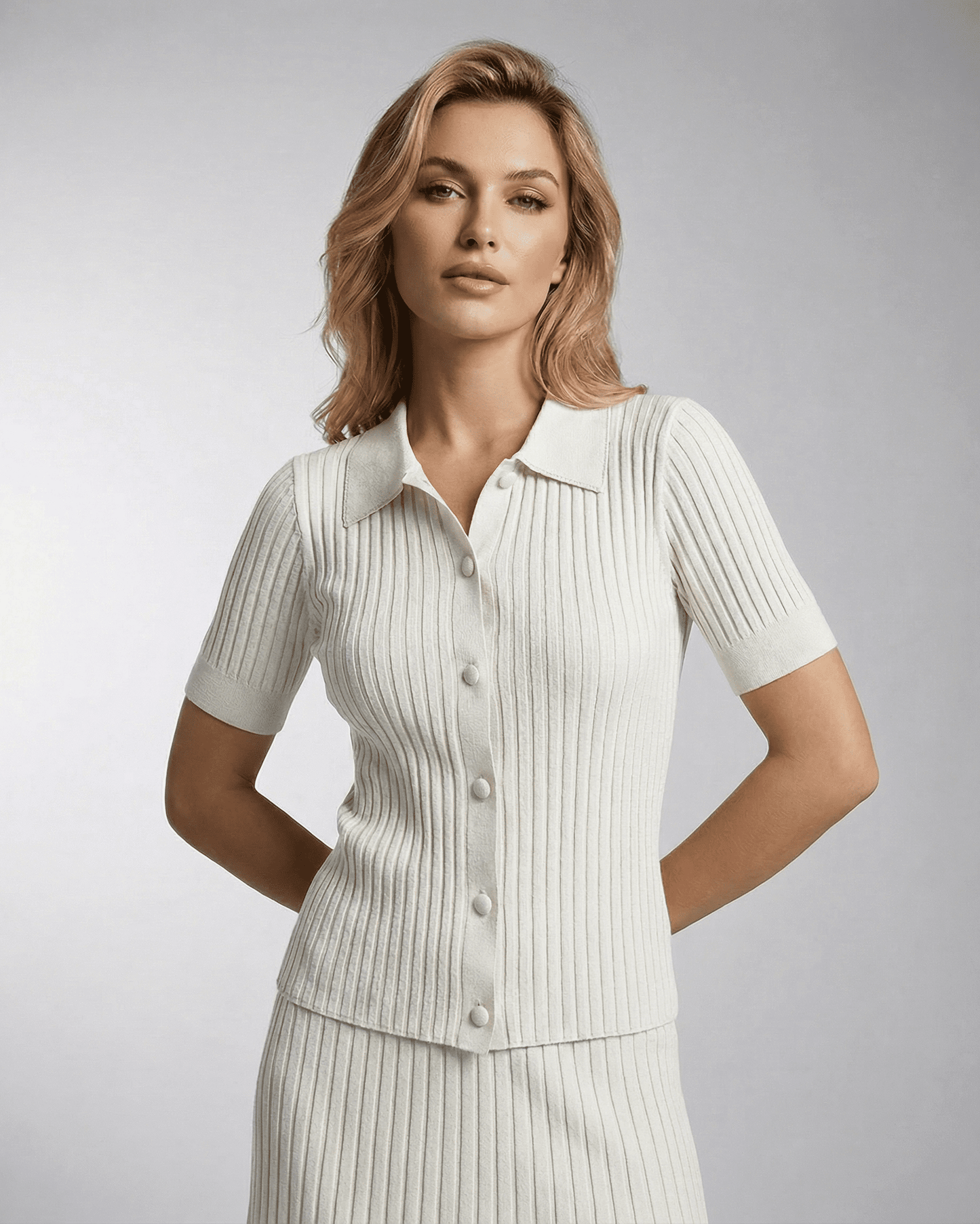Capri Polo Shirt by SLIMONA, a women's slim knit polo shirt in lightweight summer fabric.