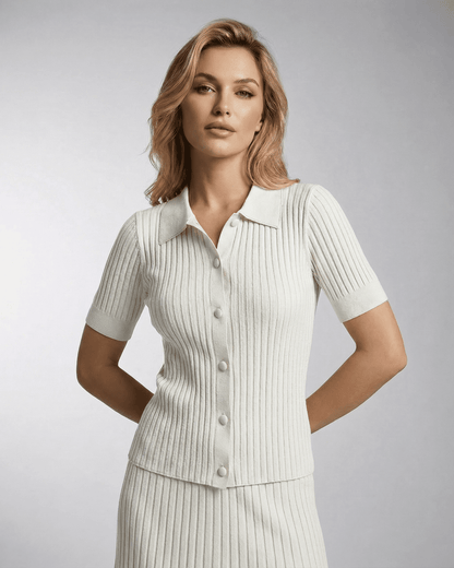 Capri Polo Shirt by SLIMONA, a women's slim knit polo shirt in lightweight summer fabric.