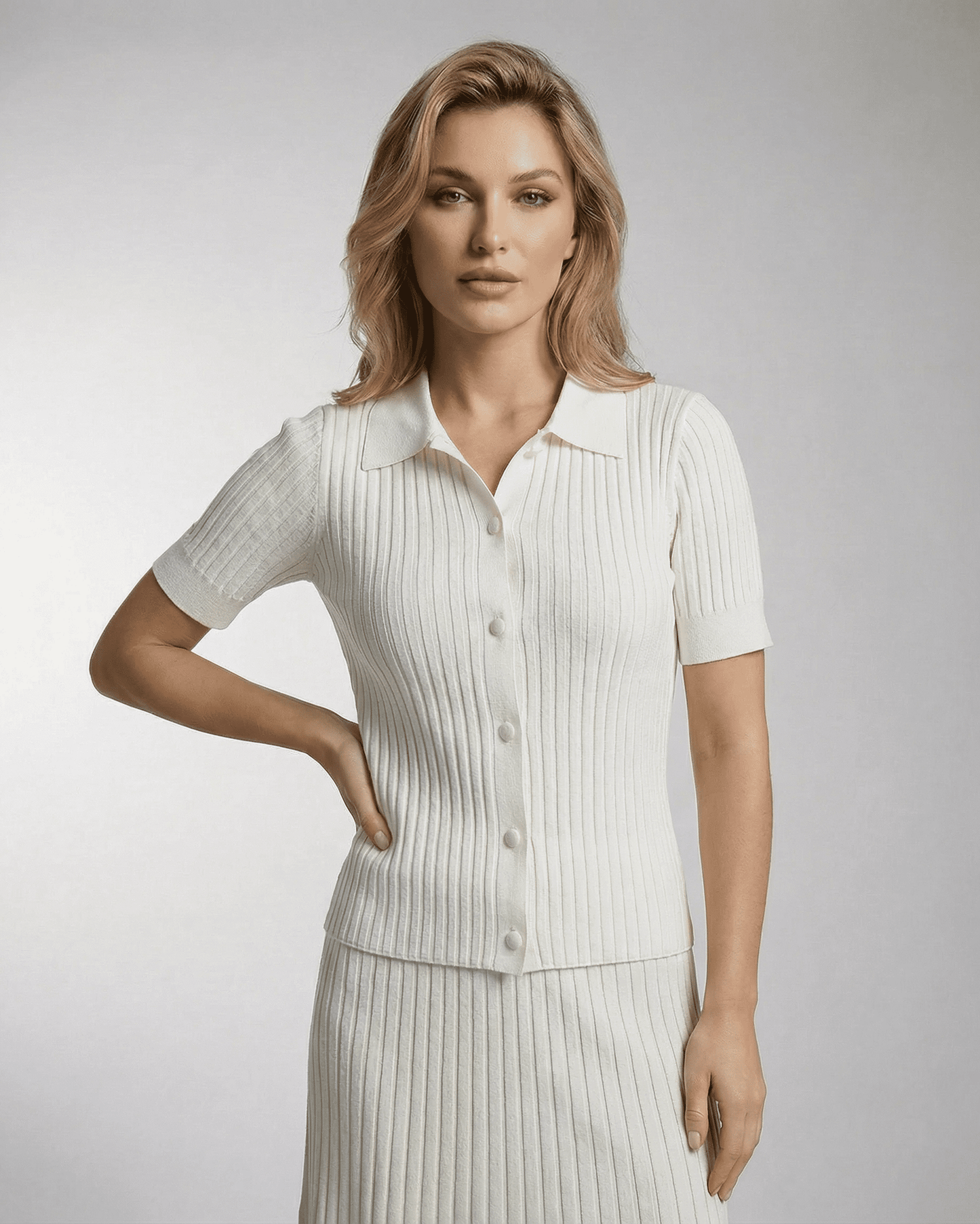 Capri Polo Shirt by SLIMONA - Women's slim knit polo shirt in lightweight summer fabric.