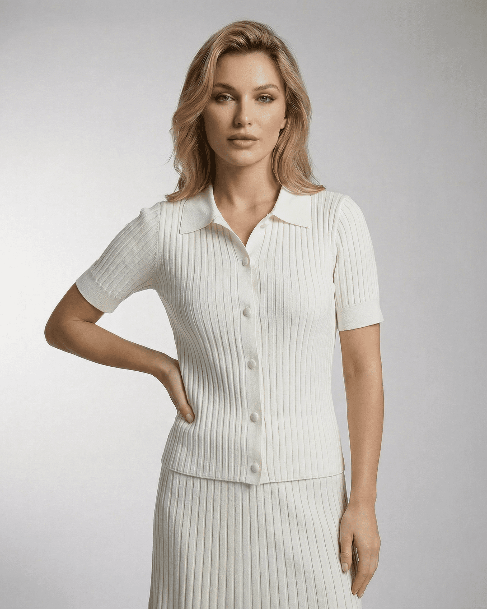 Capri Polo Shirt by SLIMONA - Women's slim knit polo shirt in lightweight summer fabric.