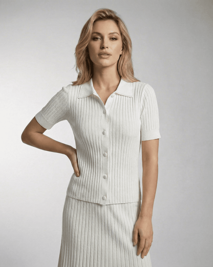 Capri Polo Shirt by SLIMONA, women's slim knit polo shirt in lightweight summer fabric.
