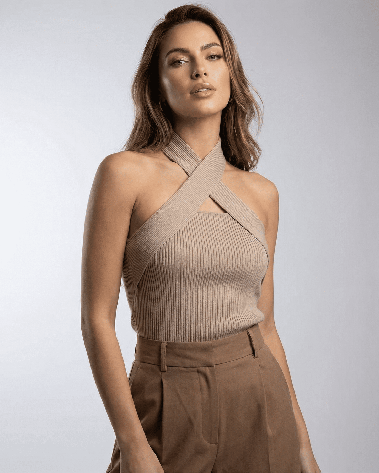 Capri Top by SLIMONA - Elegant ribbed halter knit top in a minimal design for polished casual looks.