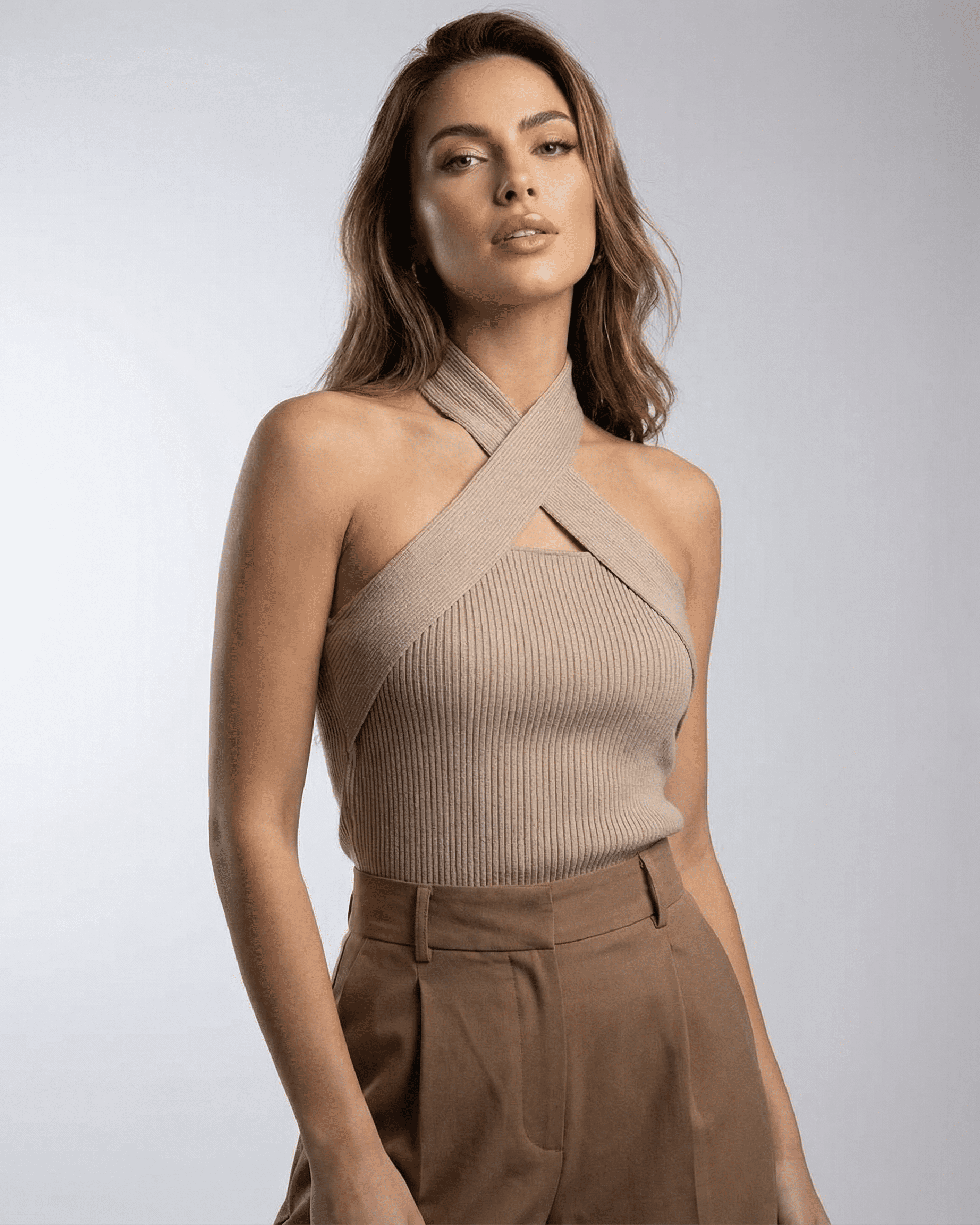 Capri Top by SLIMONA - Elegant ribbed halter knit top in a minimal design for polished casual looks.