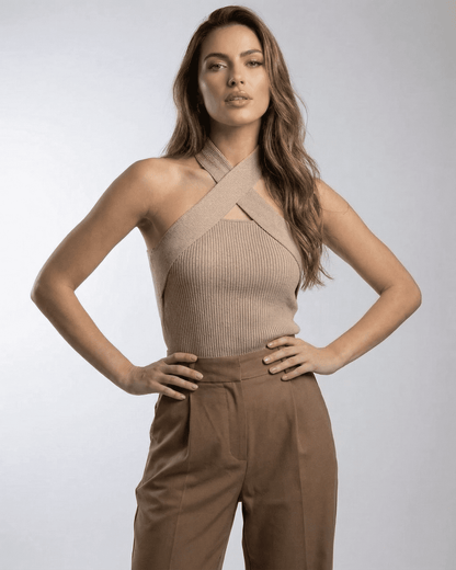 Capri Top by SLIMONA — Ribbed halter knit with elegant design in a modern silhouette.