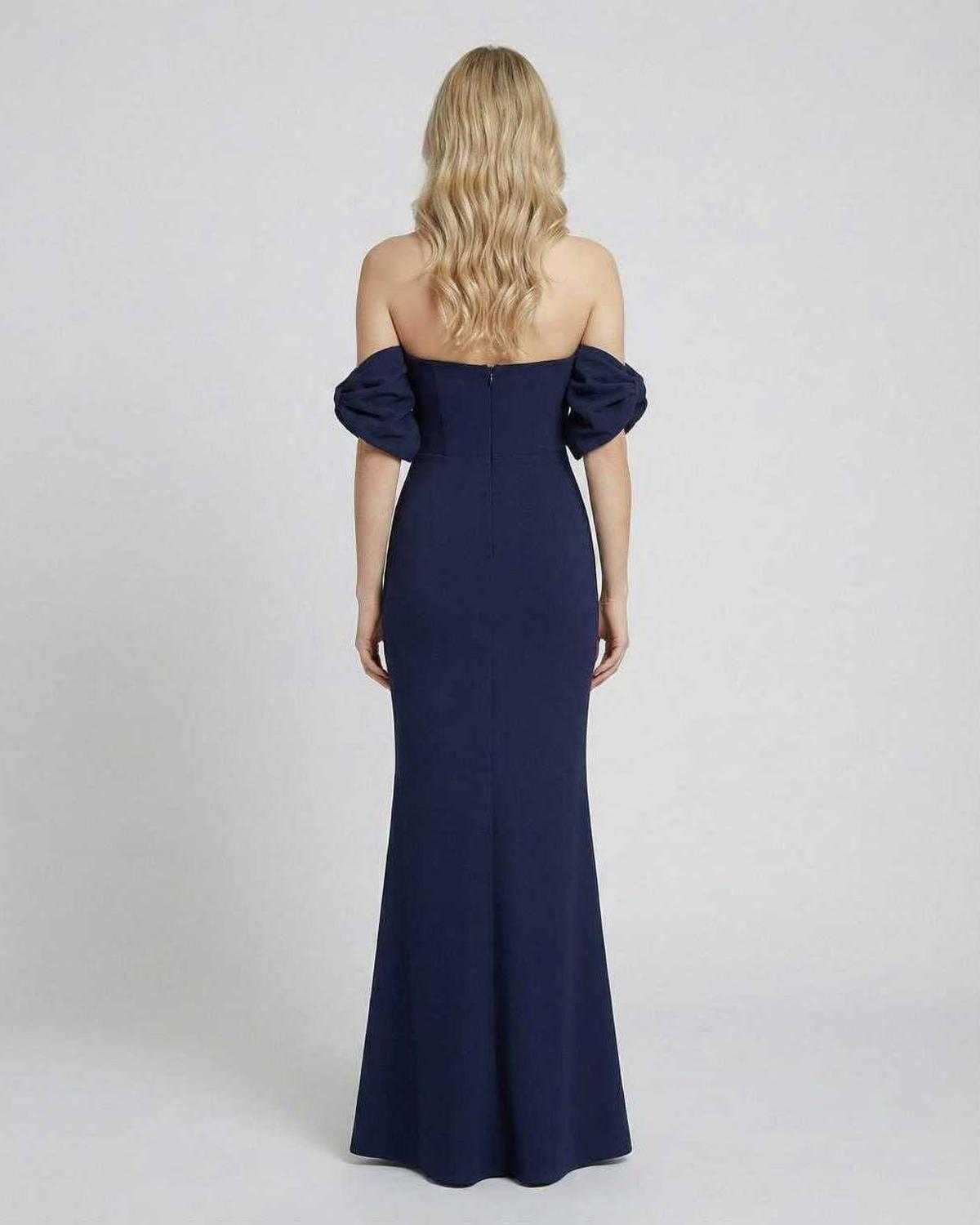 Celeste Maxi Dress by Lauven featuring a back view, off-shoulder design and elegant bodycon silhouette.