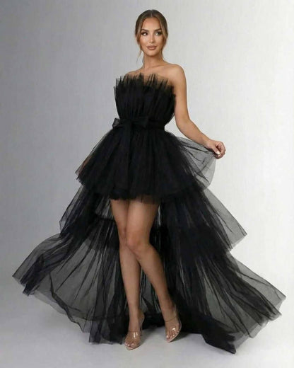 Celeste Maxi Dress by Lauven – Strapless gown with tulle overlay perfect for elegant evening wear.