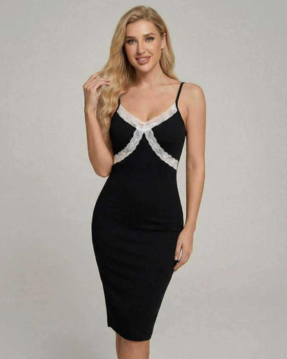 Celeste Midi Dress by Lauven featuring lace detailing, perfect for elegant events and upscale occasions.