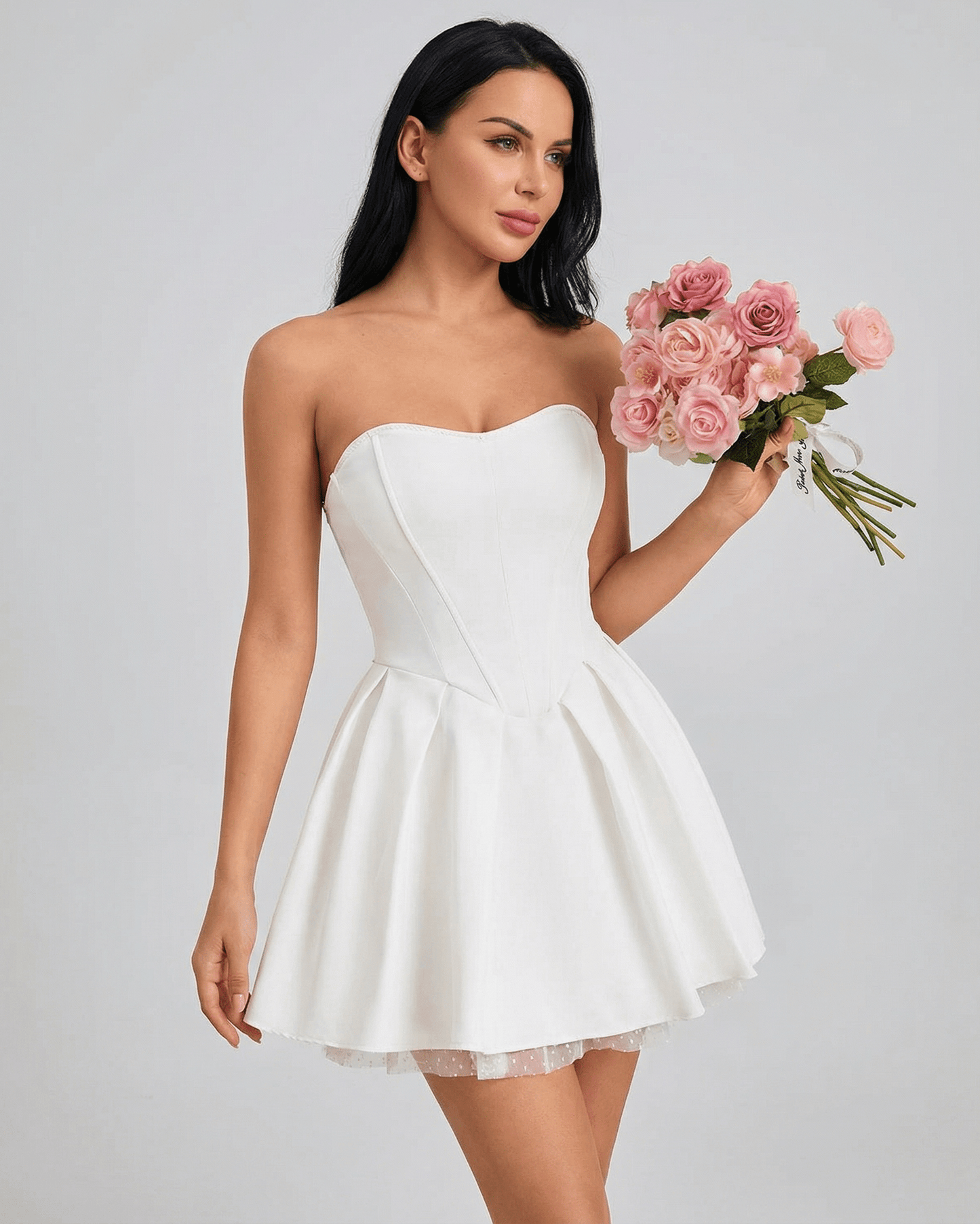 Celeste Mini Dress by SLIMONA - Strapless high-waist silhouette with flared skirt, perfect for special occasions.