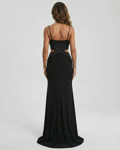 Eclipse Maxi Dress by Lauven, featuring a sleek back view with cutout accents and elegant silhouette.
