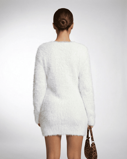 Elara Sweater by SLIMONA, showcasing a cozy plush knit design in white, perfect for fall and winter wardrobes.