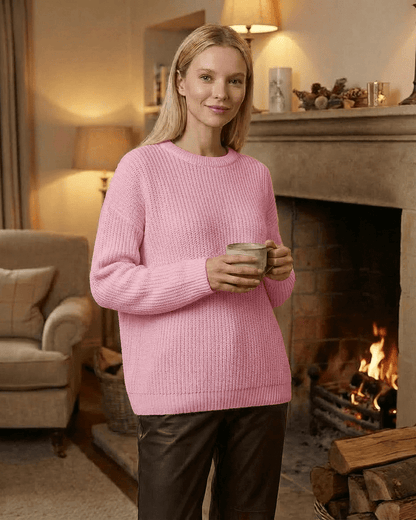 Fiora Sweater by SLIMONA in loose fit thick ribbed knitwear with round neck, perfect for cozy fall and winter evenings.