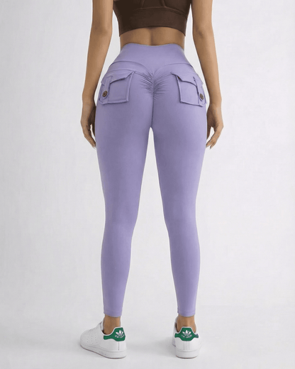 Iris Leggings by SLIMONA, ankle-length lavender leggings with pockets, showcasing stylish fit and comfort.