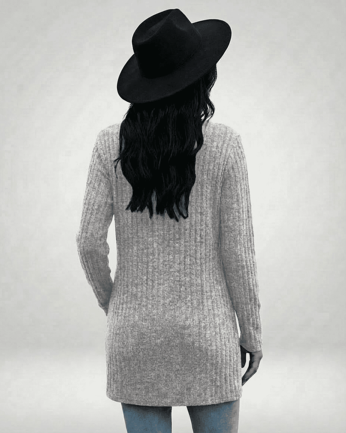 Luna Cardigan by SLIMONA, showcasing a longline knit design with ribbed texture, perfect for modern women's fashion.