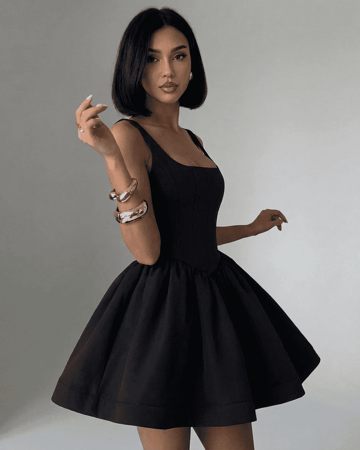 Nocturne Mini Dress by SLIMONA — Black structured corset mini dress with square neckline, showcasing refined silhouette.