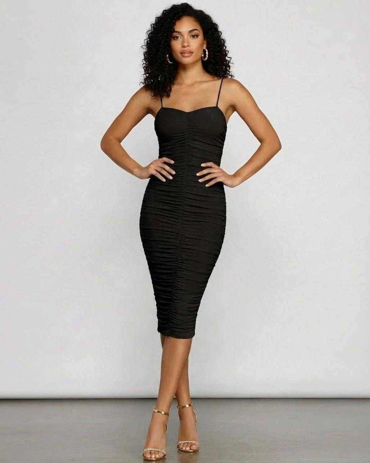 Noctyra Midi Dress by SLIMONA - Sleek sweetheart neckline and ruched bodycon silhouette perfect for elegant nights out.