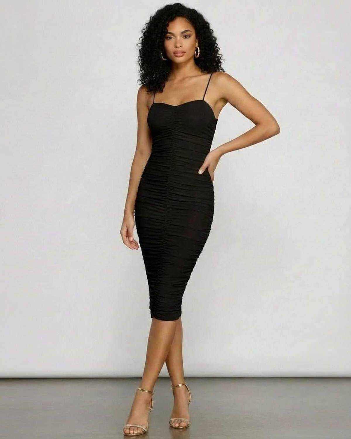 Noctyra Midi Dress by SLIMONA featuring a sweetheart neckline and ruched bodycon silhouette, perfect for a night out.