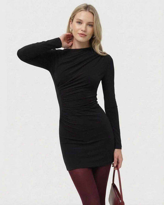 Noiré Mini Dress from SLIMONA, featuring long sleeves and a bodycon fit, perfect for a chic modern look.