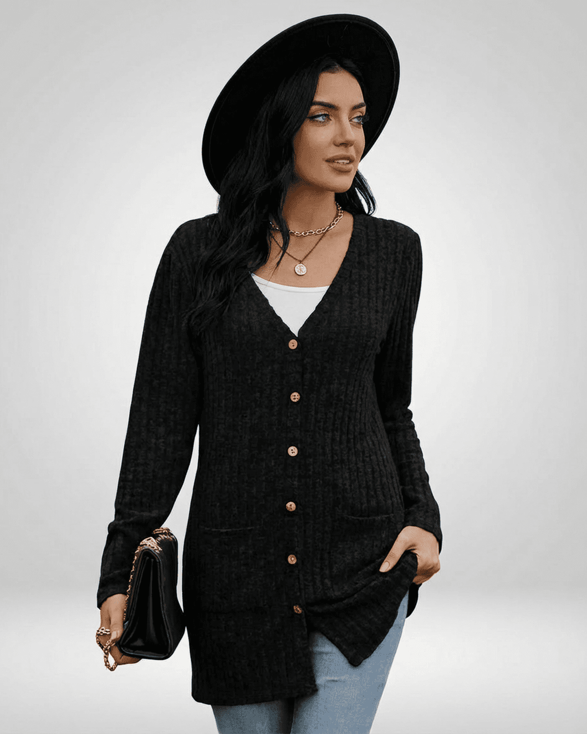 Nyx Cardigan by SLIMONA featuring a longline silhouette, button-front design and textured knit, perfect for everyday wear.