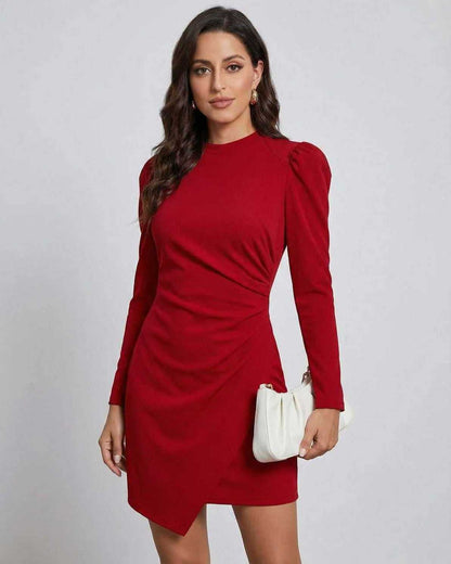Orchid Mini Dress by Lauven in elegant red with A-line silhouette and long sleeves, perfect for stylish occasions.
