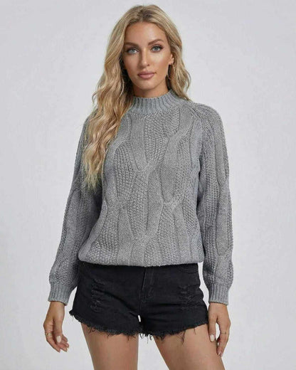 Orion Sweater by Lauven - Stylish cable-knit ribbed women's sweater in grey, perfect for fall and winter fashion.