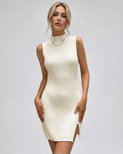 Orionis Mini Dress by Lauven, a ribbed sleeveless turtleneck dress in a soft matte finish.