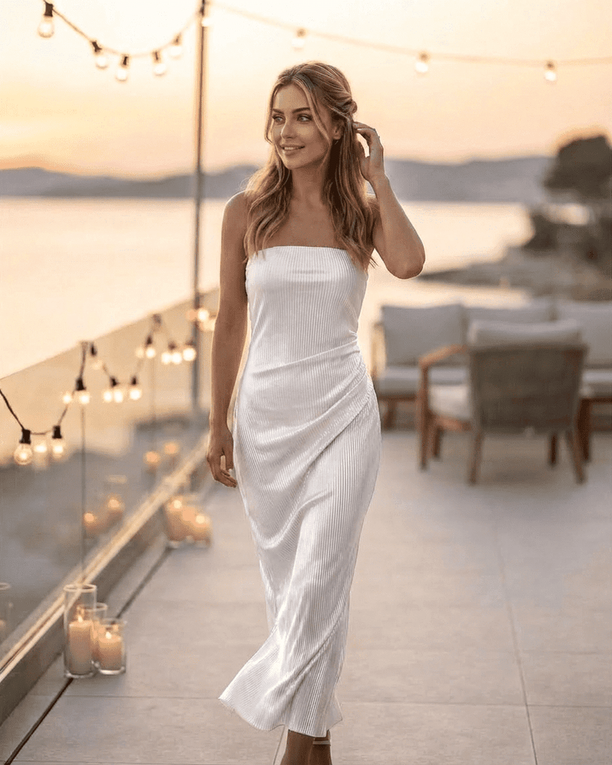 Pearl Maxi Dress by SLIMONA - Elegant strapless tube silhouette with subtle ruched texture.