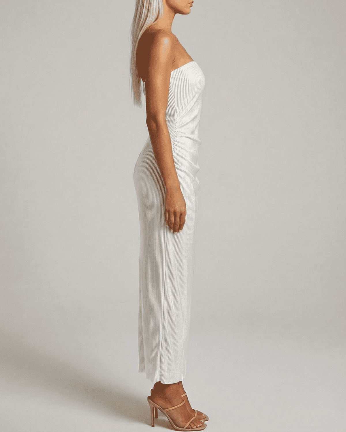 Pearl Maxi Dress by SLIMONA - Elegant strapless tube silhouette with subtle ruched texture, ankle-length design.
