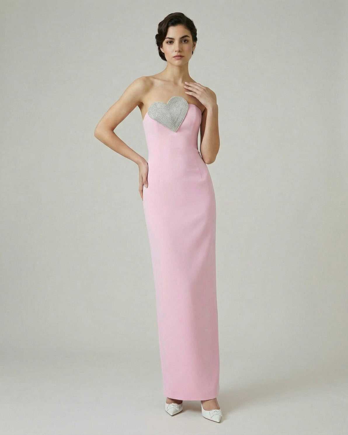 Rosalind Maxi Dress - Women’s pink strapless sheath gown with heart detail by Lauven