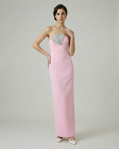 Rosalind Maxi Dress - Women’s pink strapless sheath gown with heart detail by Lauven