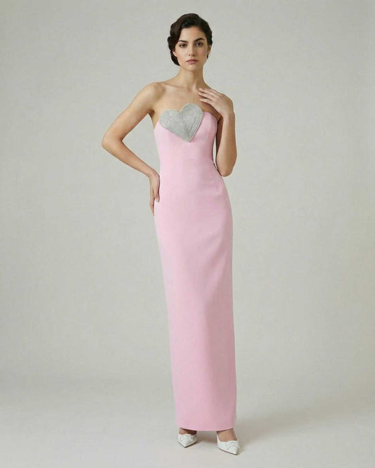 Rosalind Maxi Dress - Women’s pink strapless sheath gown with heart detail by Lauven
