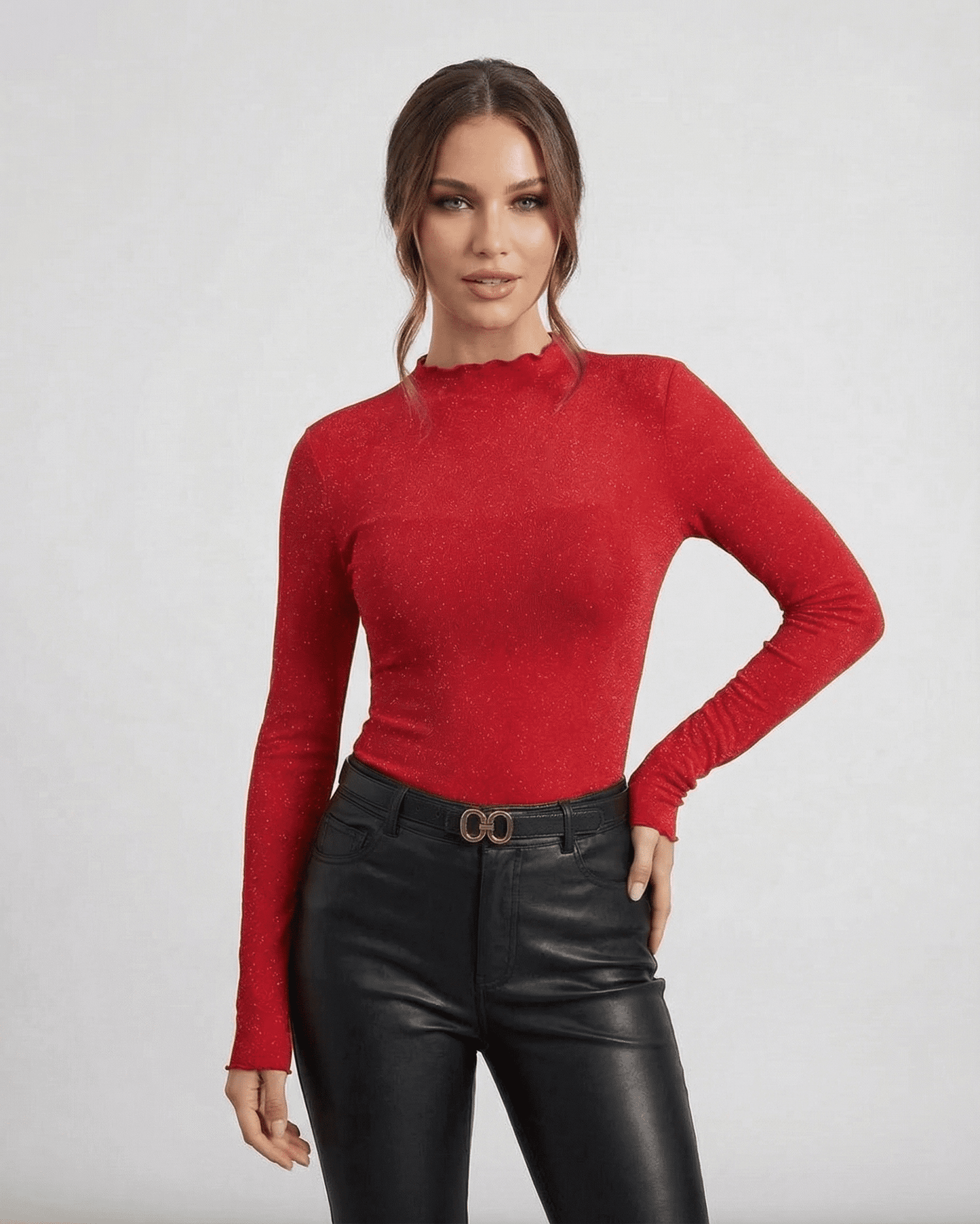 Scarlet Blouse by SLIMONA, long sleeve sequin blouse with round neck, perfect for casual and evening wear.