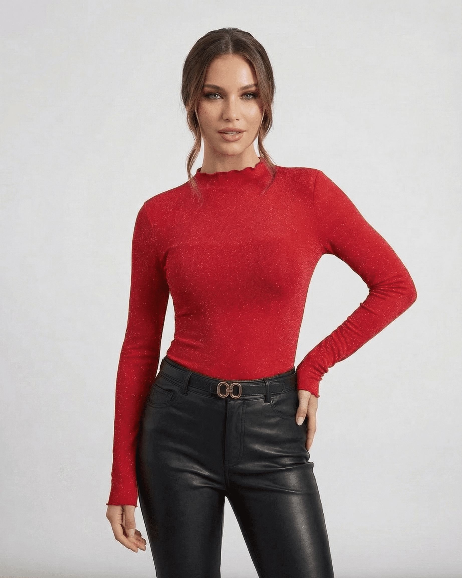 Scarlet Blouse by SLIMONA, long sleeve sequin blouse with round neck, perfect for casual and evening wear.