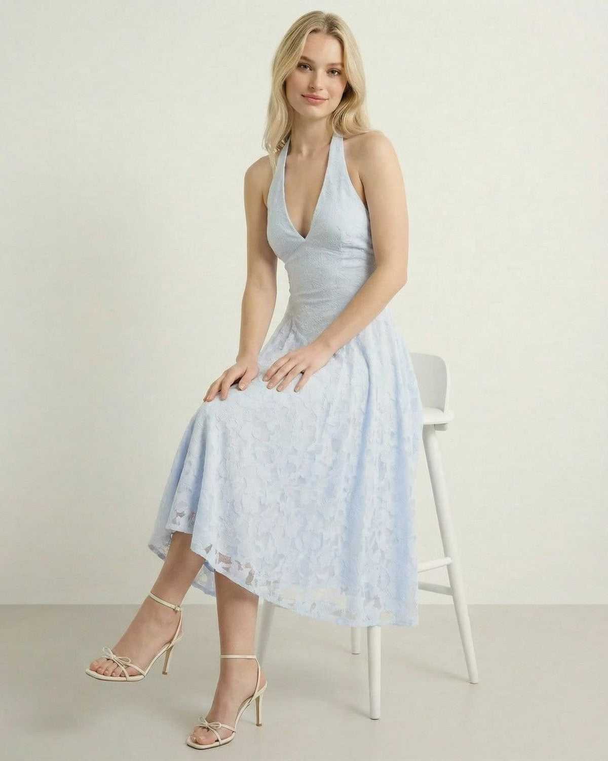 Selene Midi Dress by SLIMONA, elegant A-line silhouette in soft jacquard texture, ideal for modern occasionwear.