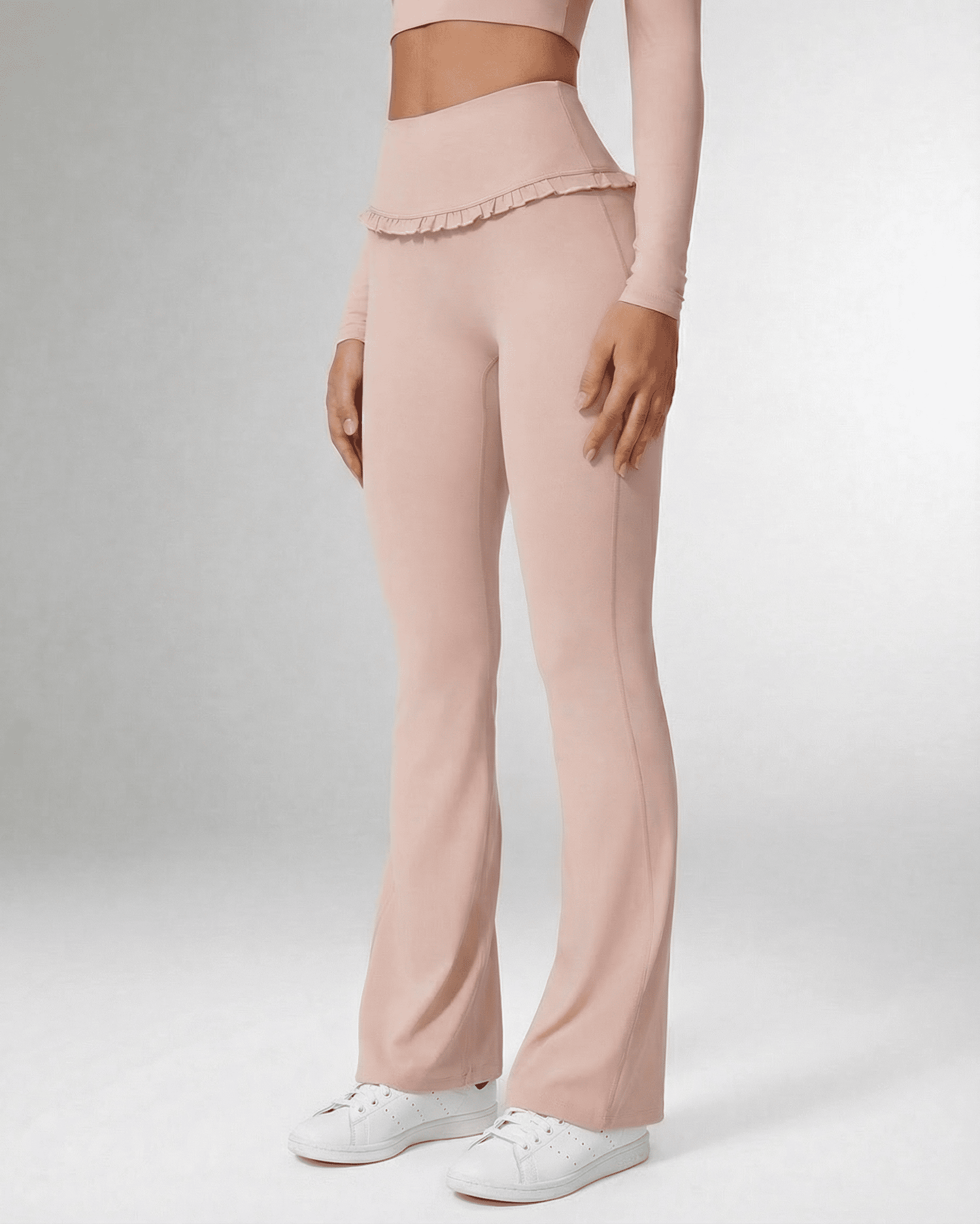 Serena Leggings by SLIMONA, elegant flare pants with pockets in a stylish blush color for comfort and casual wear.