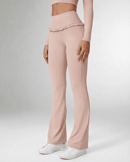 Serena Leggings by SLIMONA, elegant flare pants with pockets in a stylish blush color for comfort and casual wear.