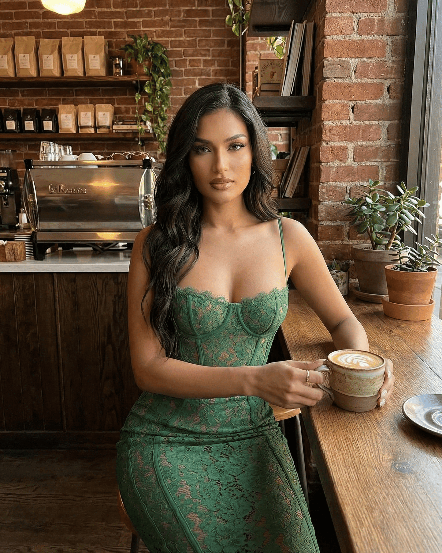Siena Midi Dress by SLIMONA, elegant green lace sheath with high waist, perfect for stylish occasions.