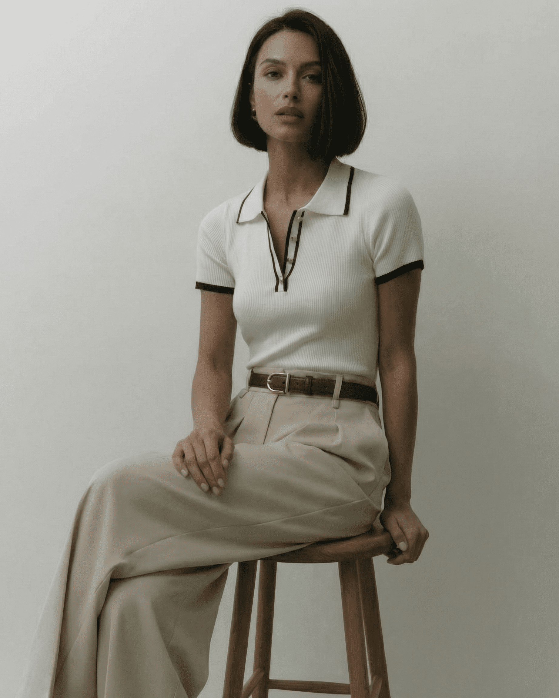 Siena Polo Shirt by SLIMONA - refined slim fit in cream with modern contrast detail, perfect for stylish women.