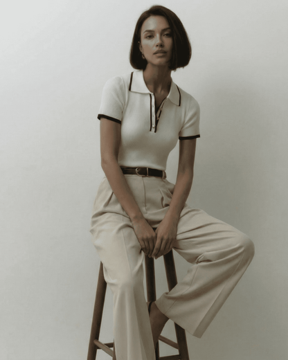 Siena Polo Shirt by SLIMONA, showcasing refined slim fit and modern contrast detail, perfect for elegant wardrobes.